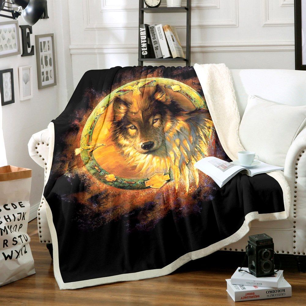 Wolf Sherpa Fleece Blanket