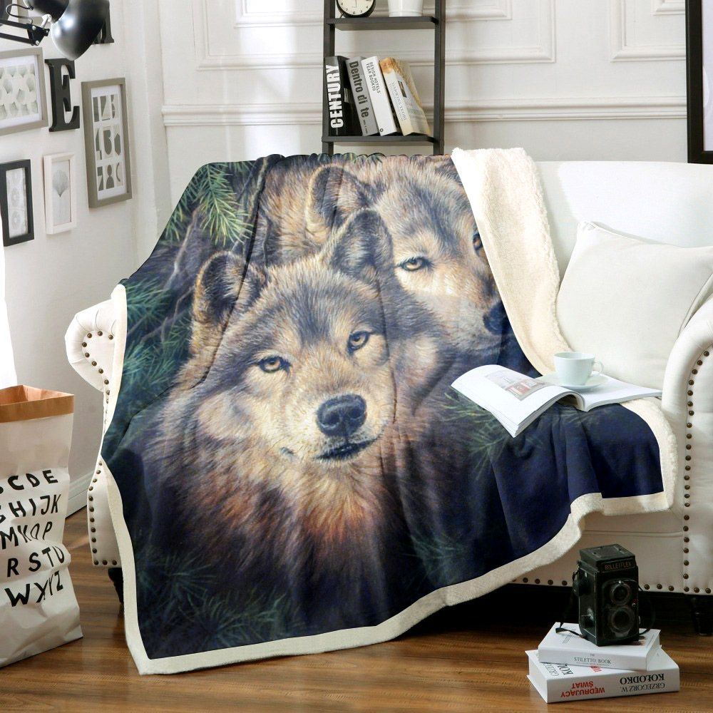 Wolf Sherpa Fleece Blanket