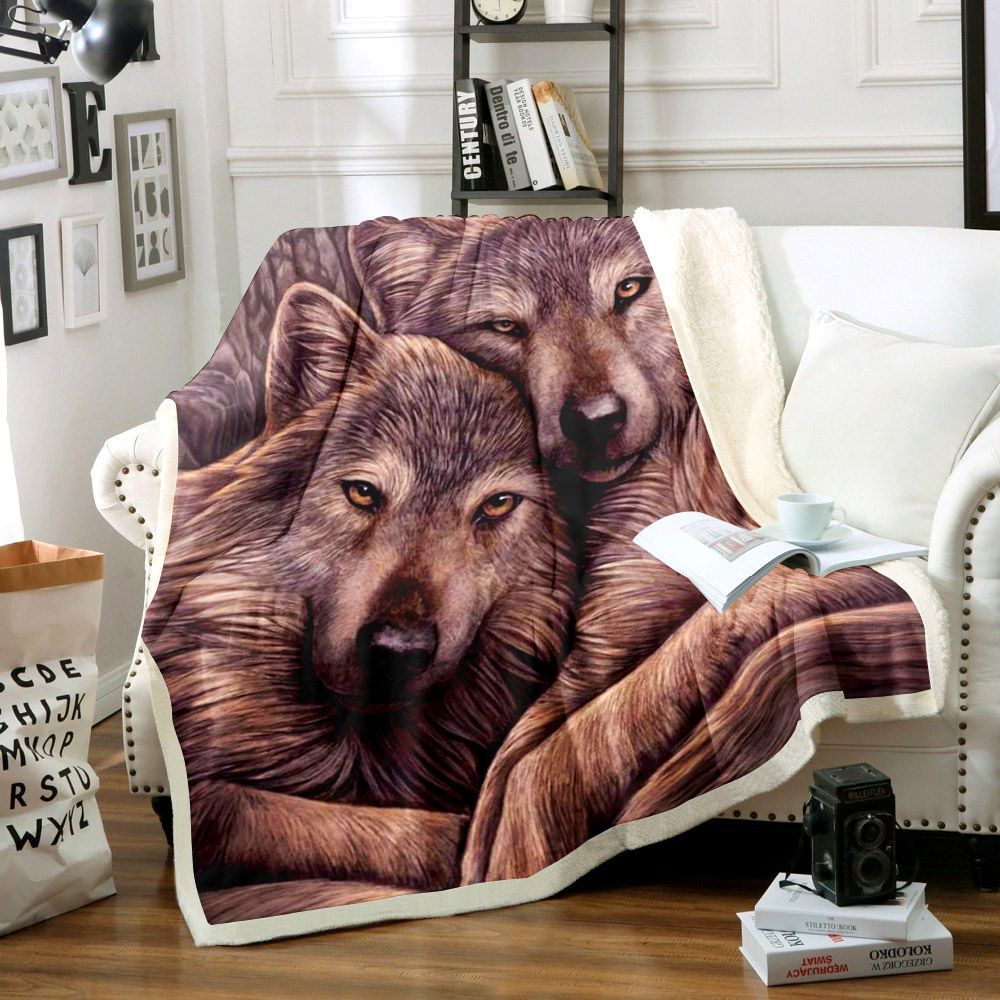 Wolf Sherpa Fleece Blanket