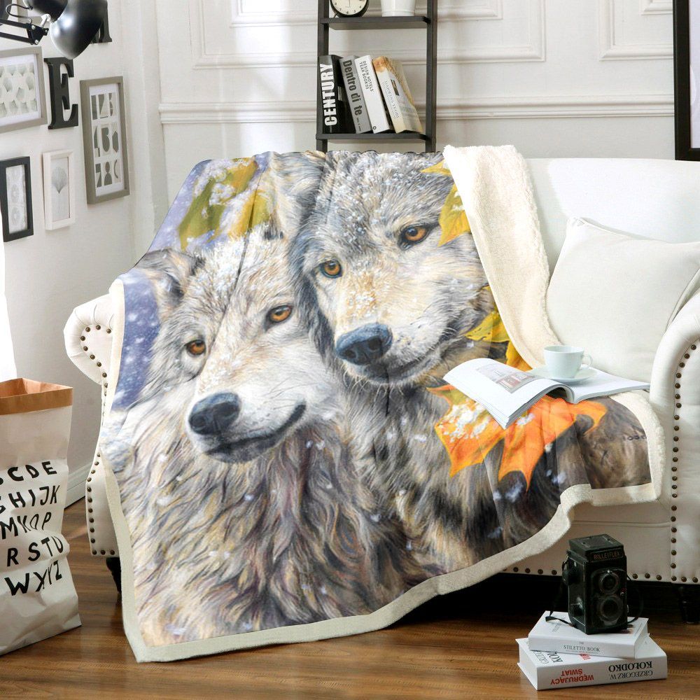Wolf Sherpa Fleece Blanket