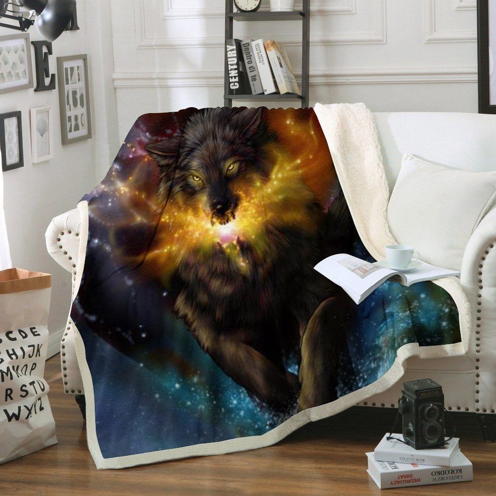 Wolf Sherpa Fleece Blanket