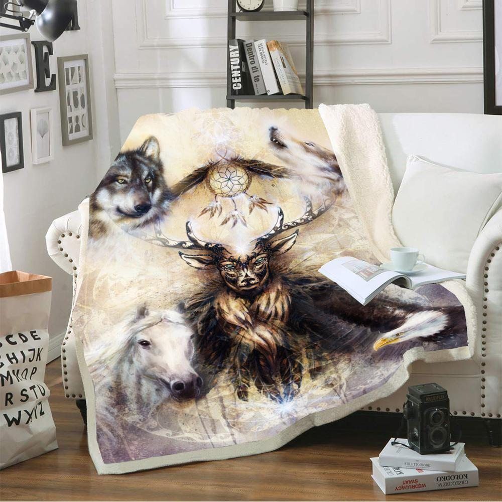 Wolf HorseDreamcatcher Sherpa Fleece Blanket