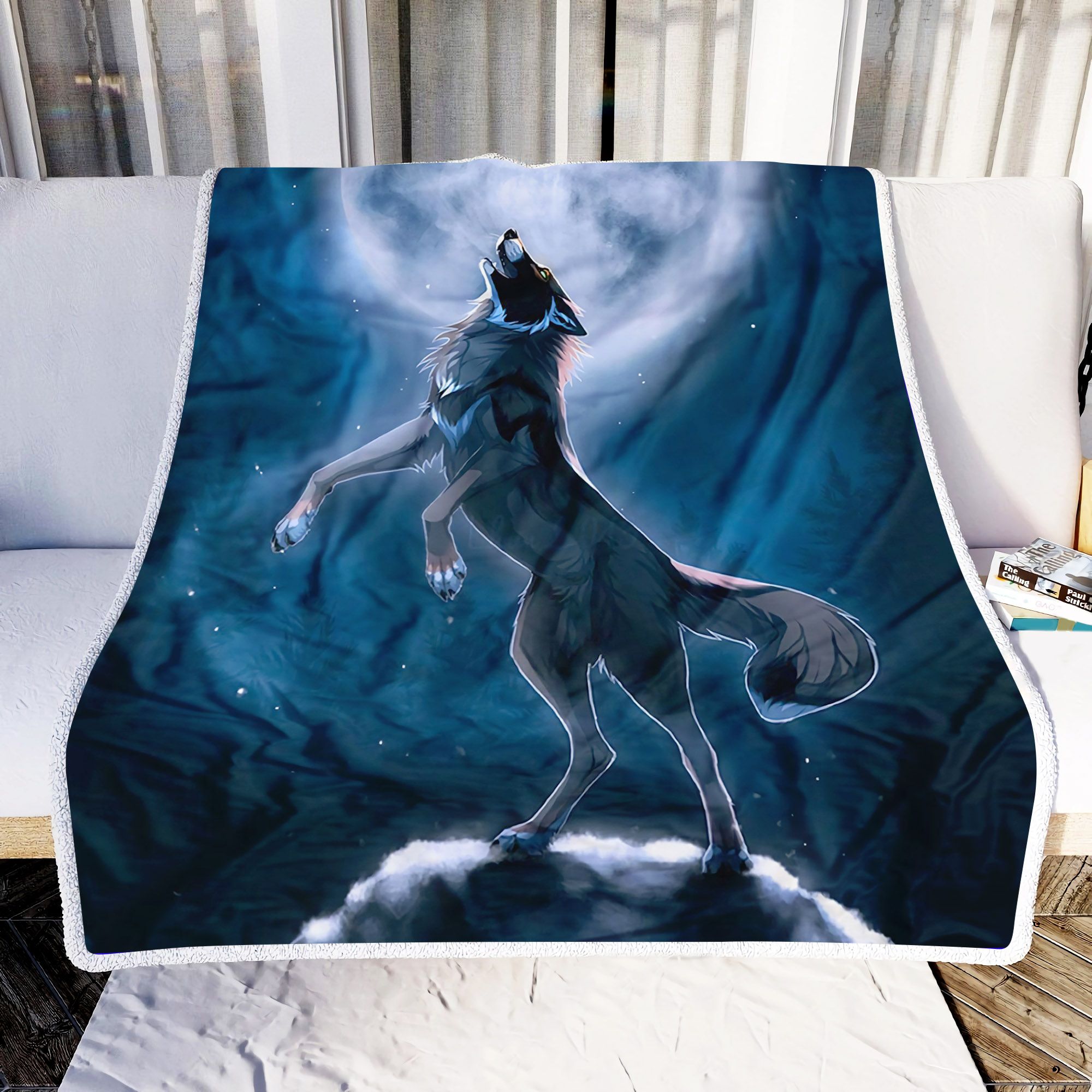 Wolf Howling And Moon Fleece Blanket