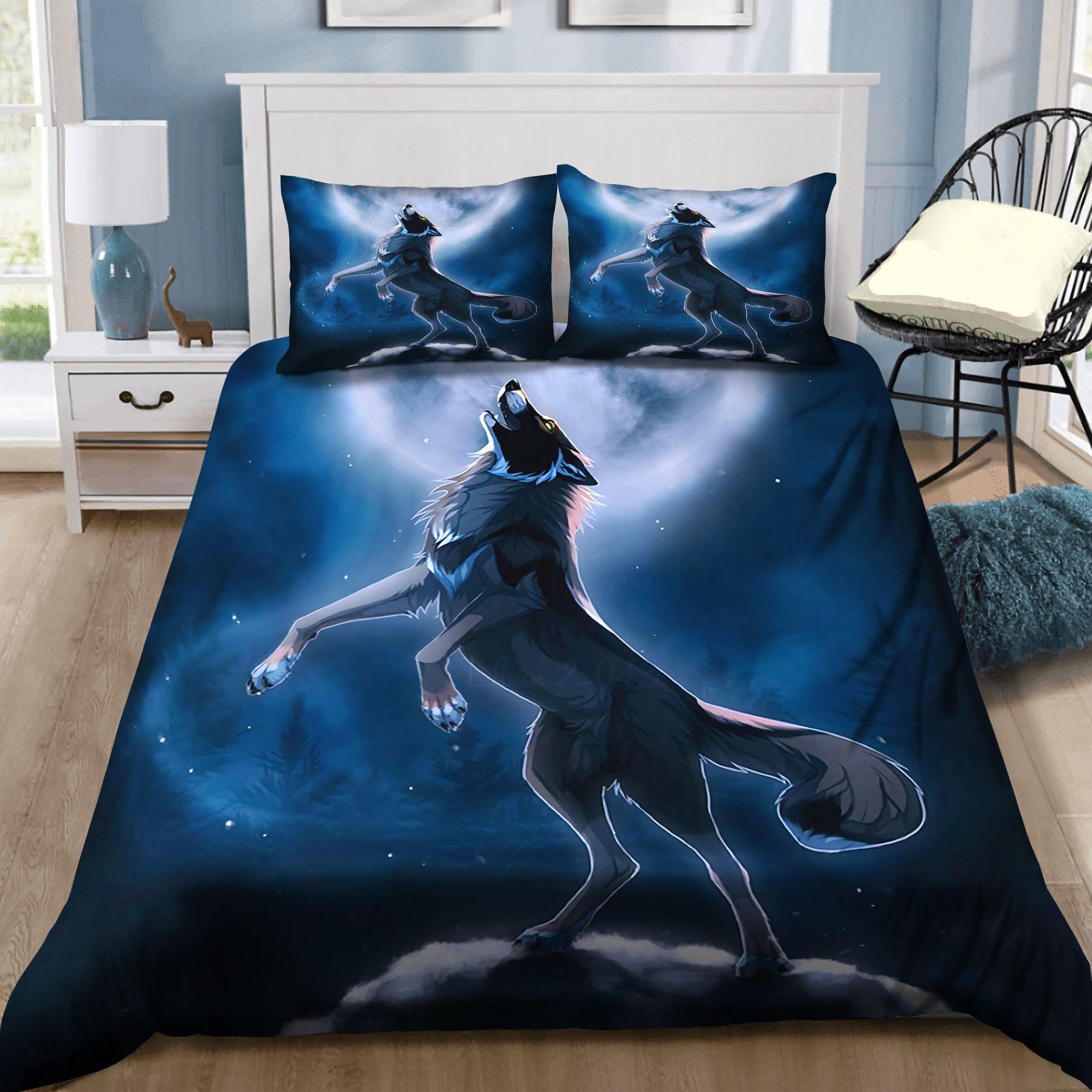 Wolf Howling And Moon Bedding Set