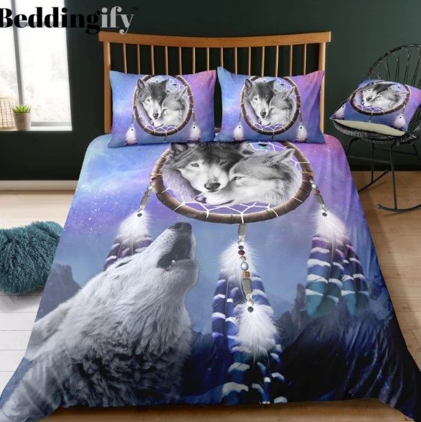 Wolf Howling Dreamcatcher Bedding Set