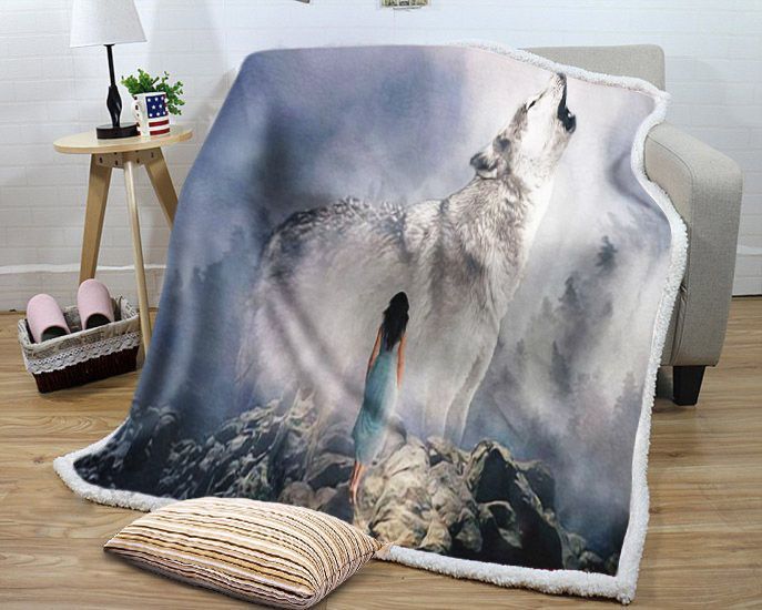 Wolf Howling Sherpa Fleece Blanket