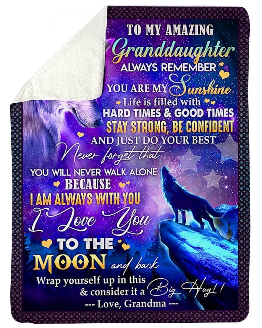 Wolf Howling Love You To The Moon And Back To Granddaughter Fleece Blanket Sherpa Blanket