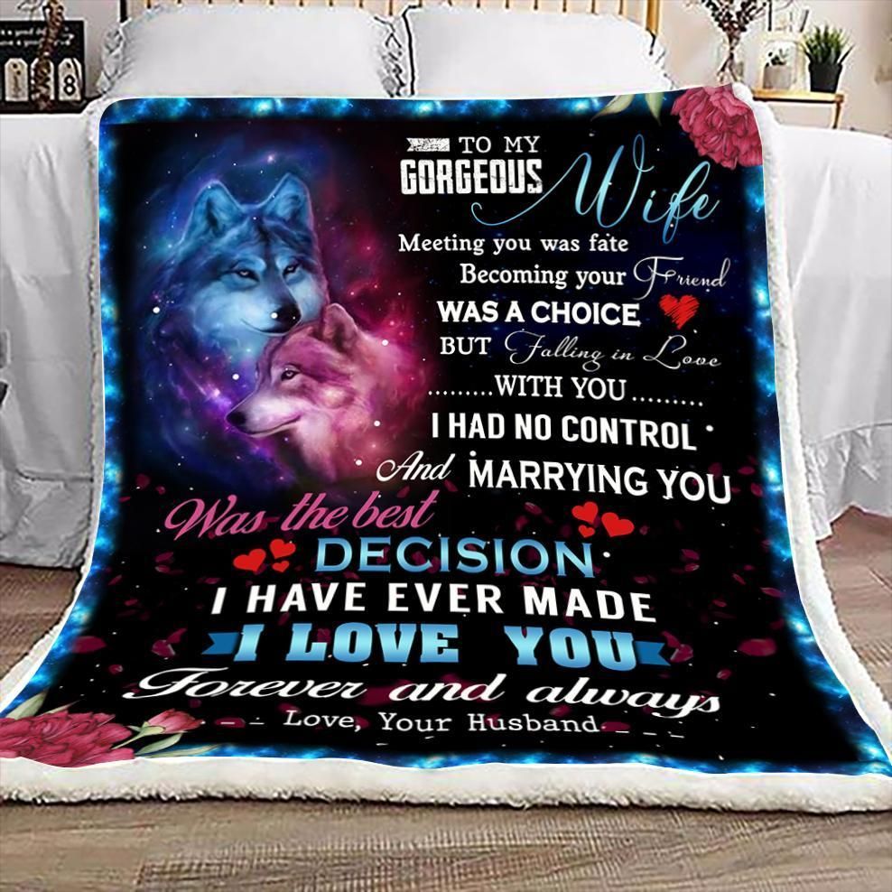 Wolf Husband To Wife Sherpa Fleece Blanket