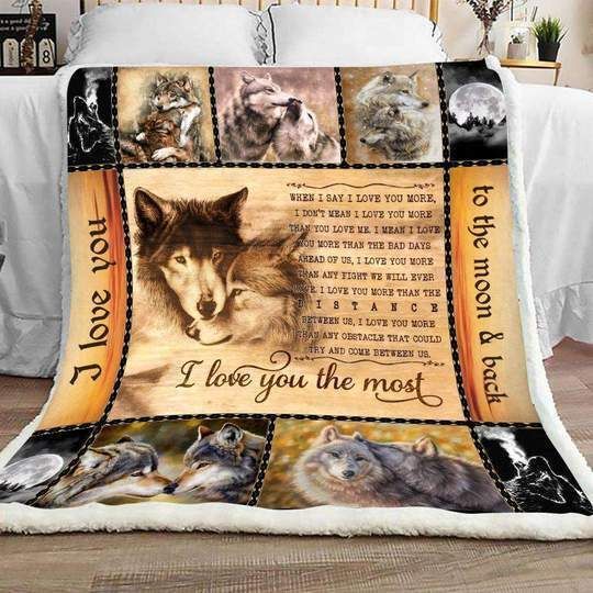 Wolf Husband Wife I Love You The Most When I Say I Love Your More Sherpa Fleece Blanket