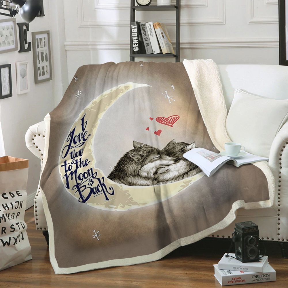 Wolf I Love To The Moon Sherpa Fleece Blanket