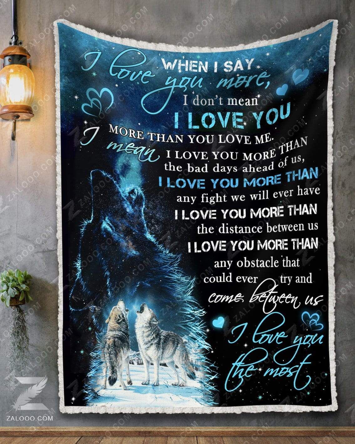 Wolf I Love You The Most Sherpa Fleece Blanket