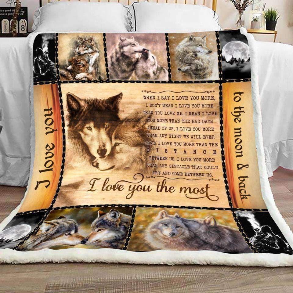 Wolf I Love You The Most Sherpa Fleece Blanket
