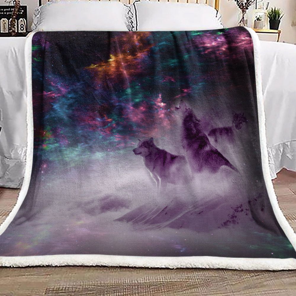 Wolf In The Galaxy Sherpa Fleece Blanket