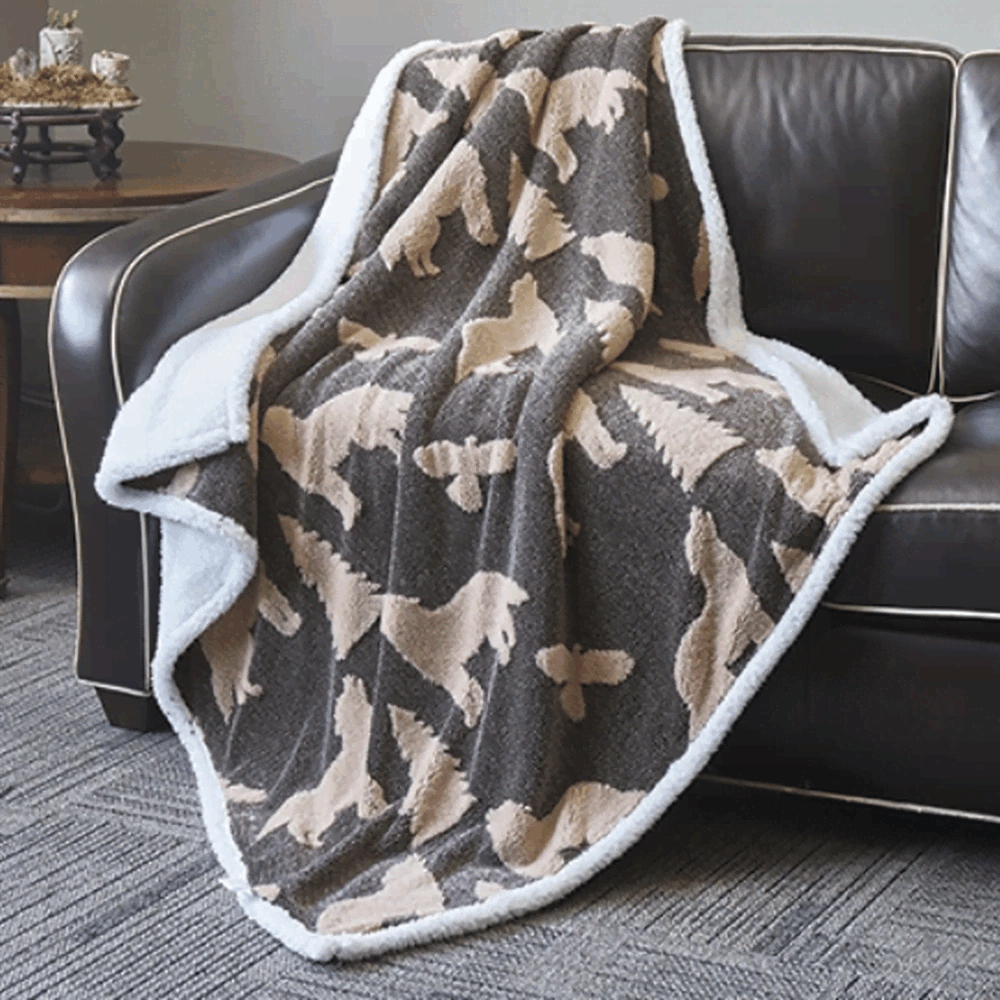 Wolf Jacquard Sherpa Fleece Blanket