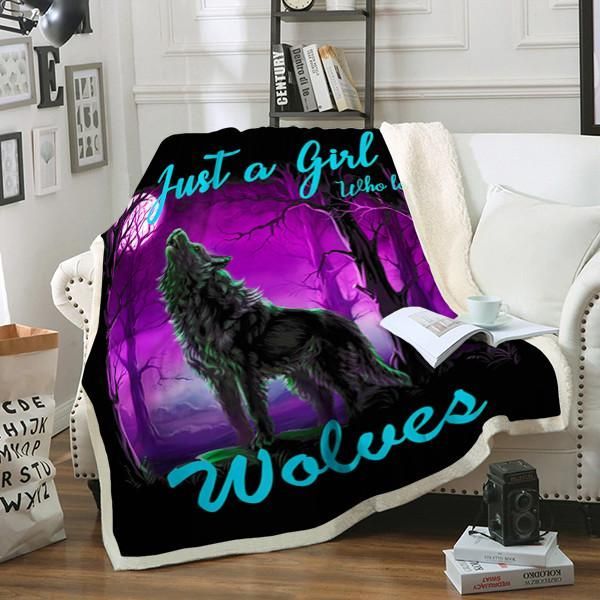 Wolf Just A Girl Sherpa Fleece Blanket