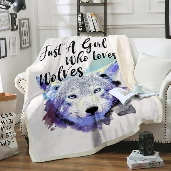 Wolf Just A Girl Sherpa Fleece Blanket