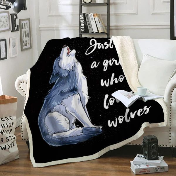 Wolf Just A Girl Sherpa Fleece Blanket