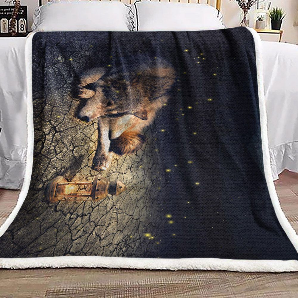 Wolf Lantern Sherpa Fleece Blanket