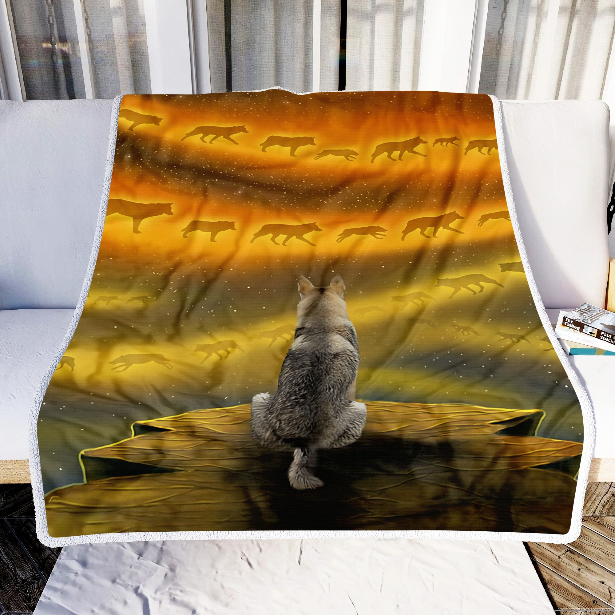 Wolf Light Sky Fleece Blanket