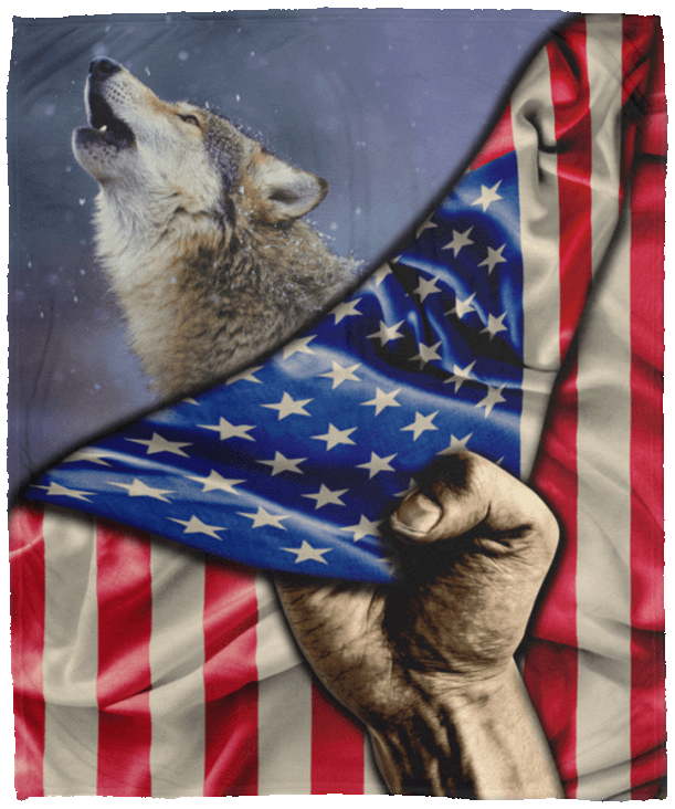 Wolf Lover American Flag Sherpa Fleece Blanket