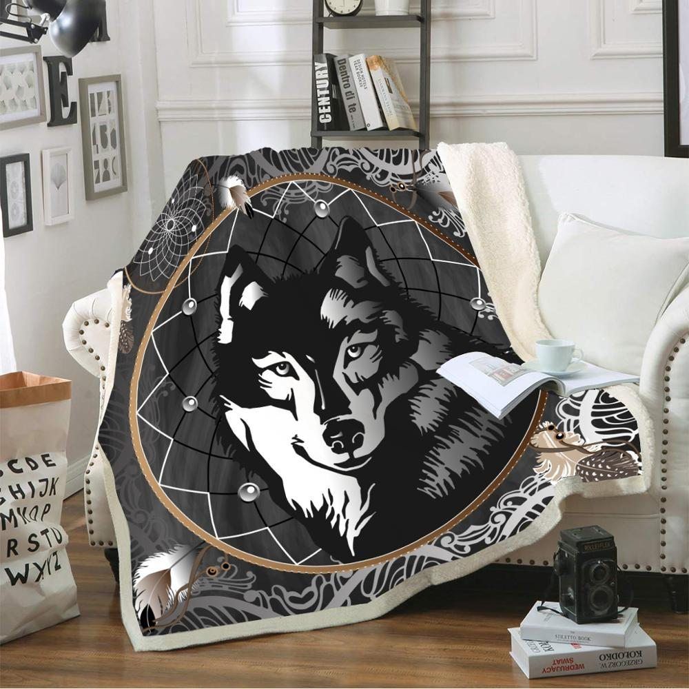 Wolf Mandala Sherpa Fleece Blanket