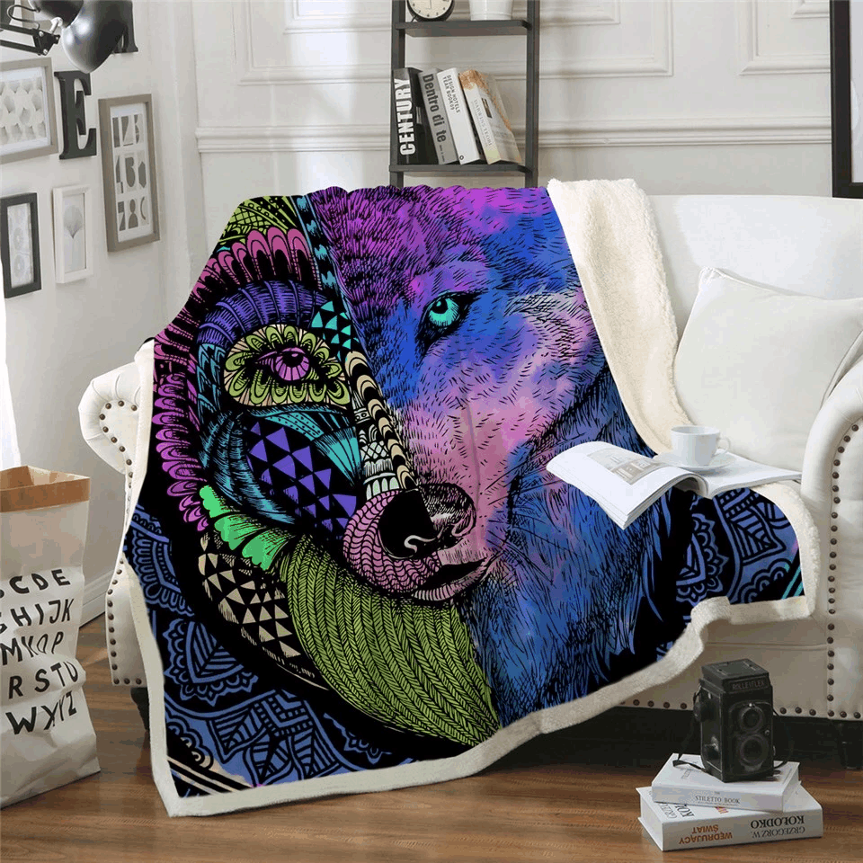 Wolf Mandala Sherpa Fleece Blanket