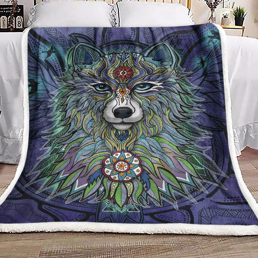Wolf Mandala Sherpa Fleece Blanket