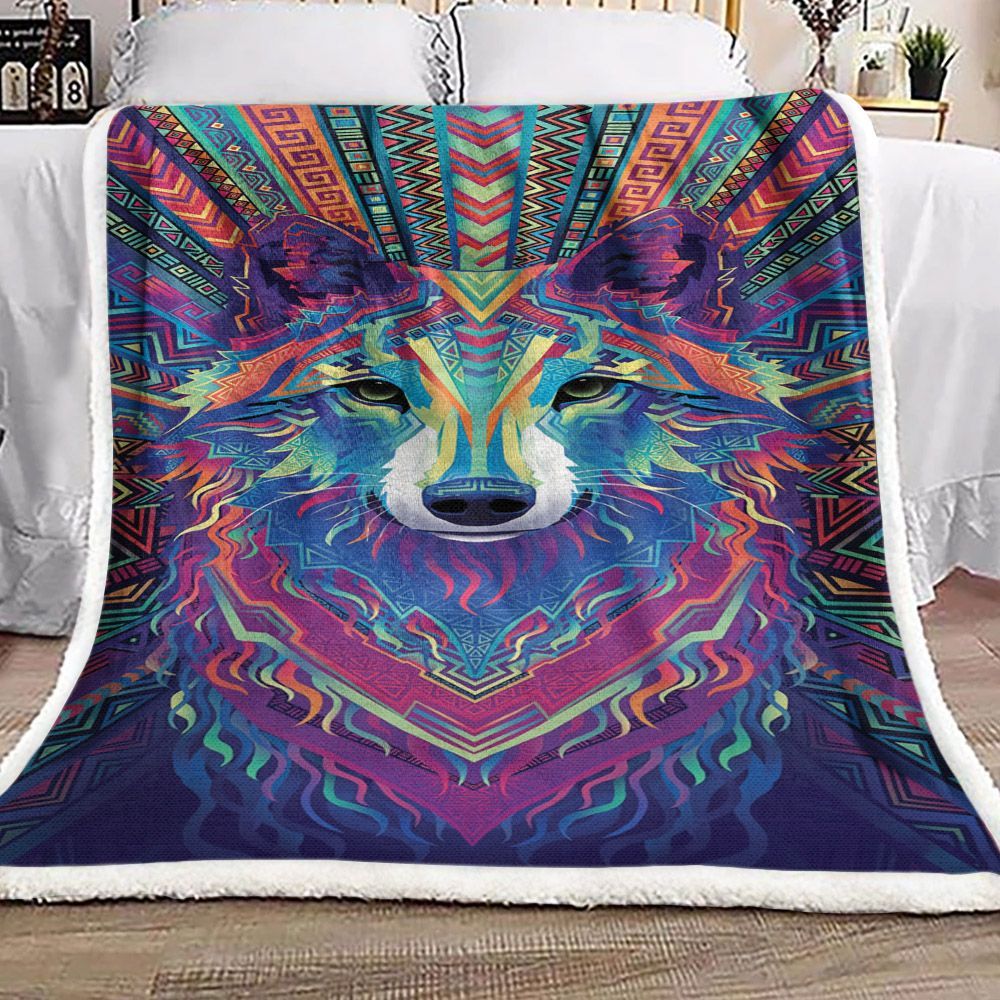 Wolf Mandala Sherpa Fleece Blanket