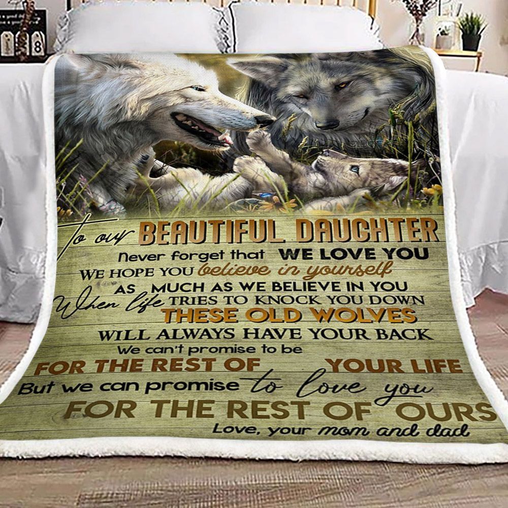 Wolf Mom And Dad To Daughter Sherpa Fleece Blanket