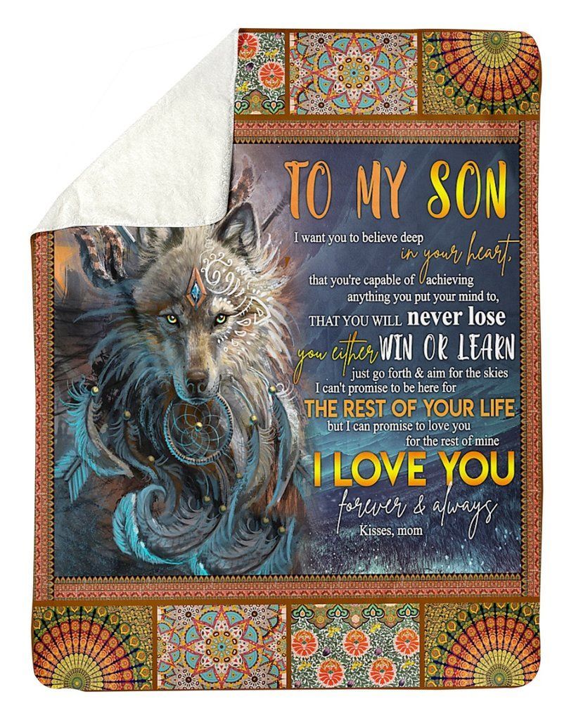 Wolf Mom To Son Sherpa Fleece Blanket