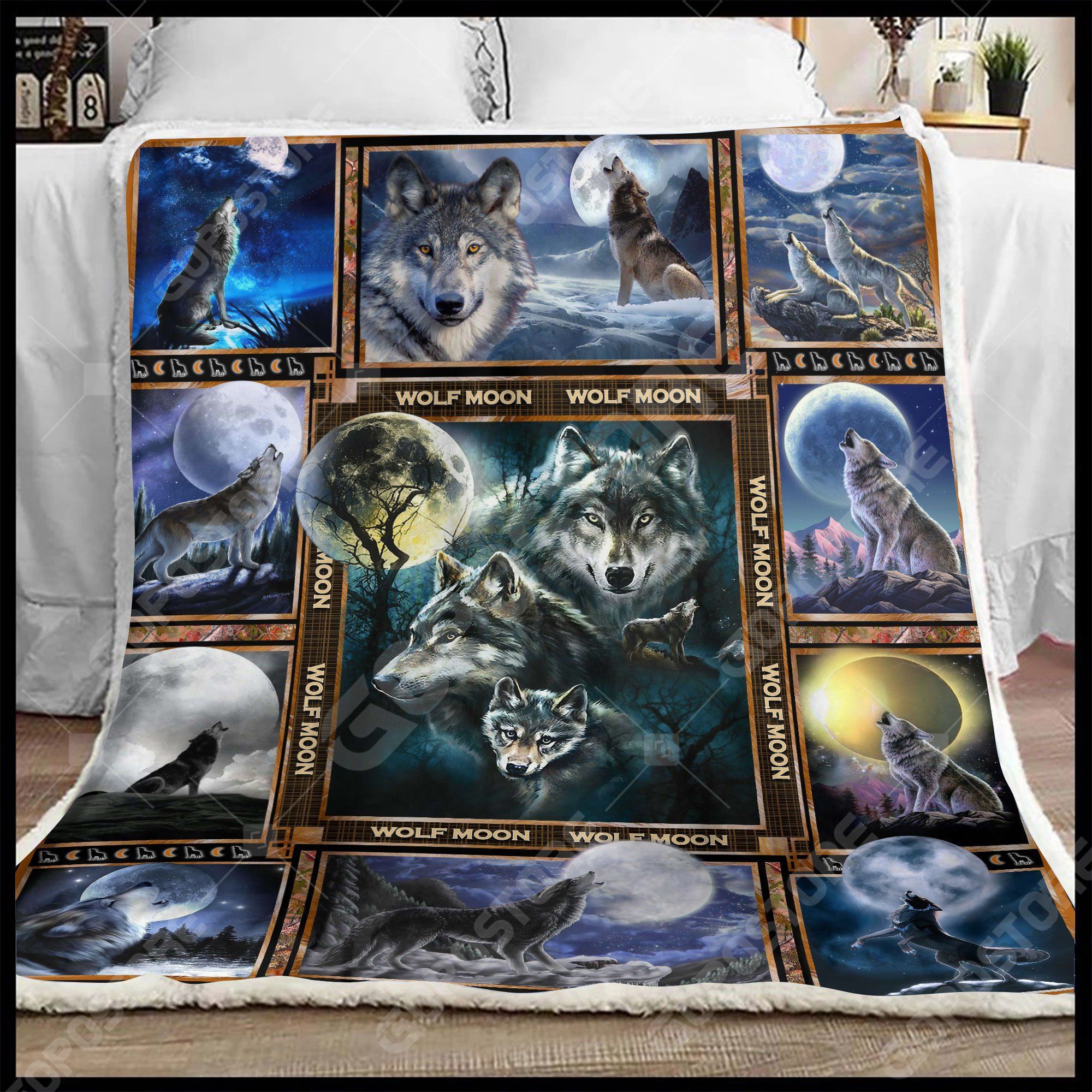 Wolf Moon Sherpa Fleece Blanket