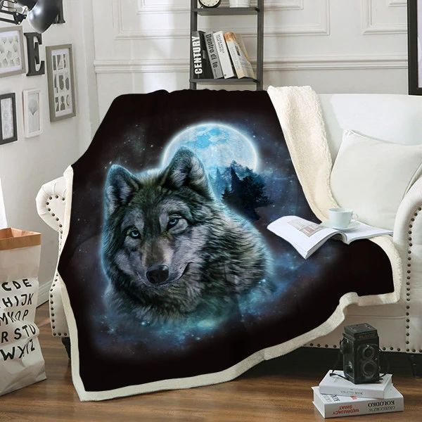 Wolf Moon Sherpa Fleece Blanket