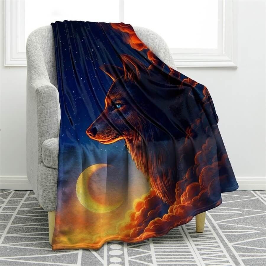 Wolf Moon Sherpa Fleece Blanket