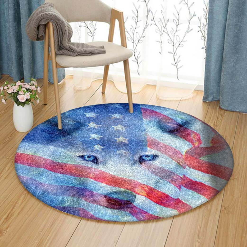 Wolf Moon Flag Round Carpet