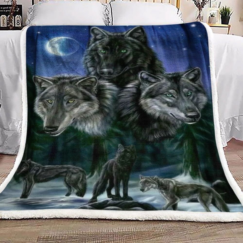 Wolf Moon Sherpa Fleece Blanket