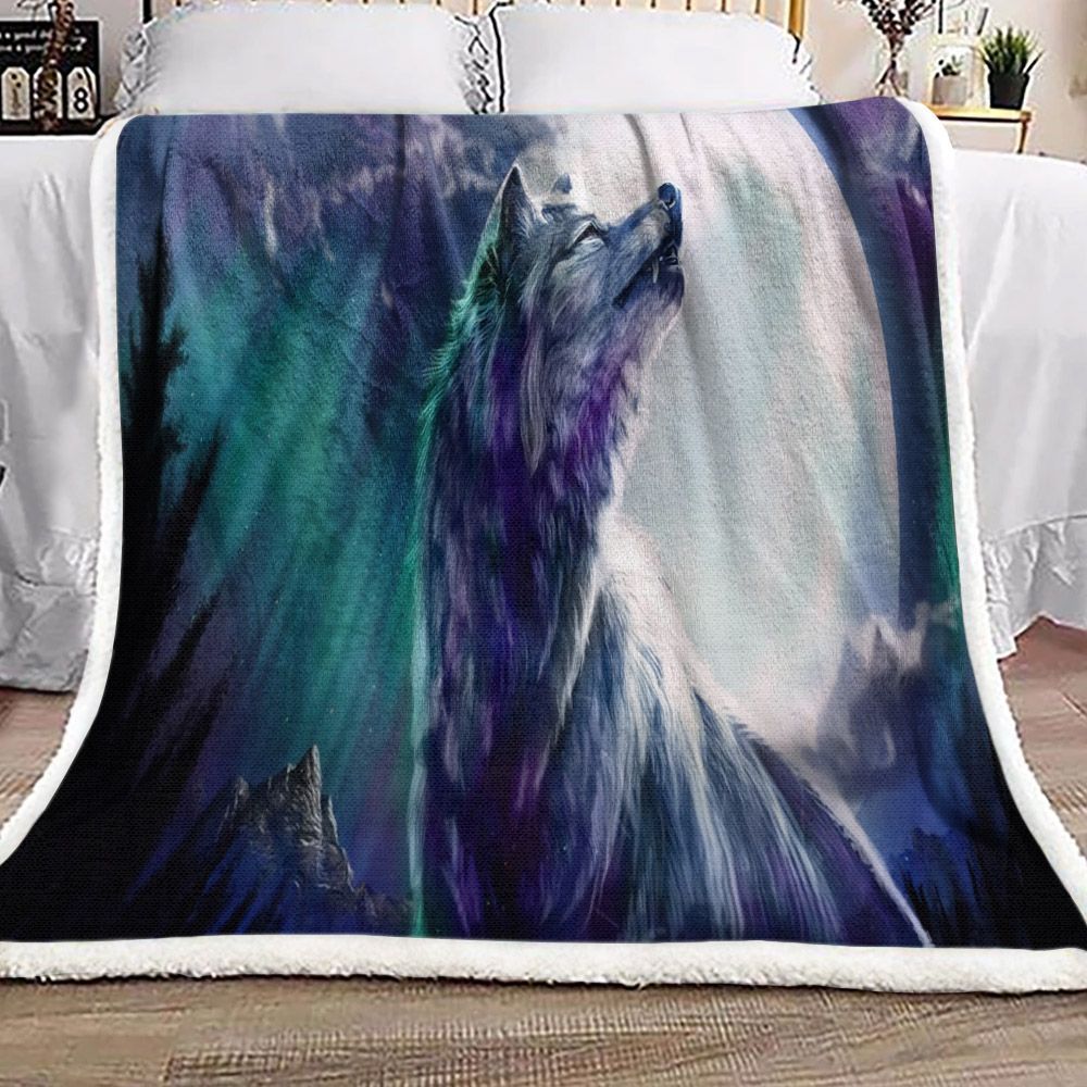 Wolf Moon Sherpa Fleece Blanket