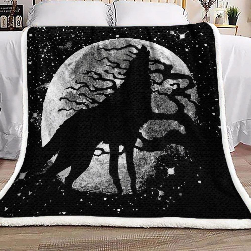 Wolf Moon Stars Sherpa Fleece Blanket