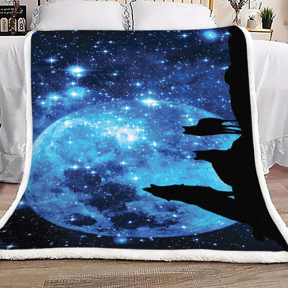 Wolf Moon Stars Sherpa Fleece Blanket
