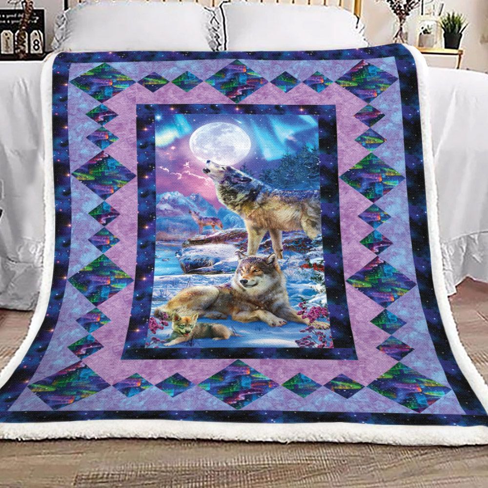 Wolf Moon Sherpa Fleece Blanket