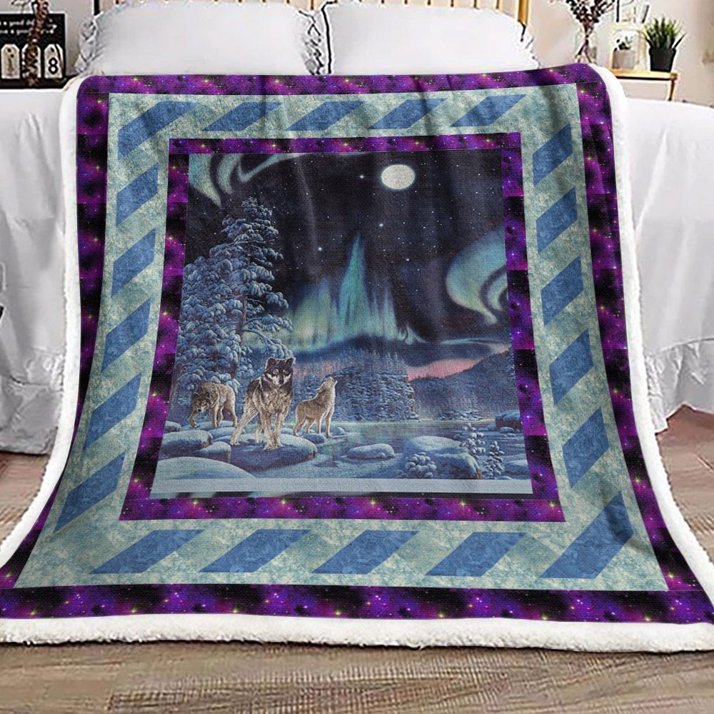 Wolf Moon Sherpa Fleece Blanket