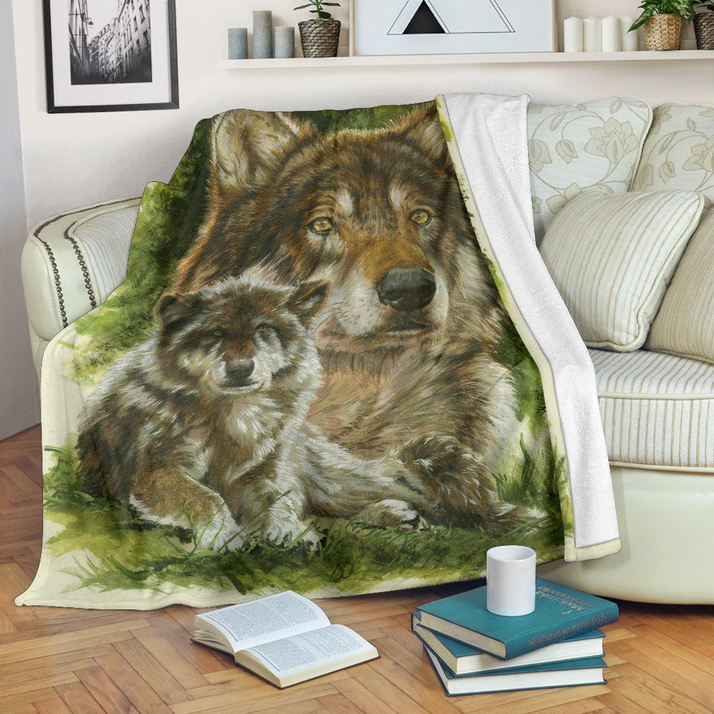 Wolf Mother And Pup Sherpa Fleece Blanket