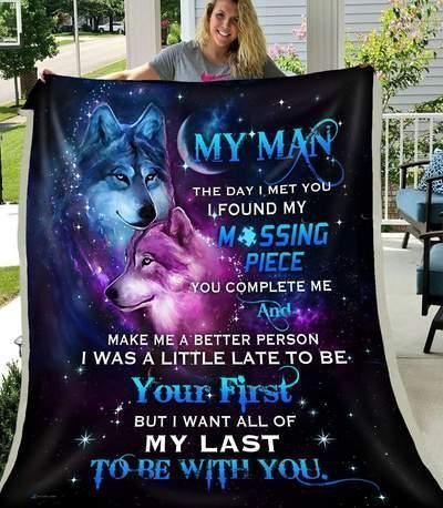 Wolf My Man Sherpa Fleece Blanket