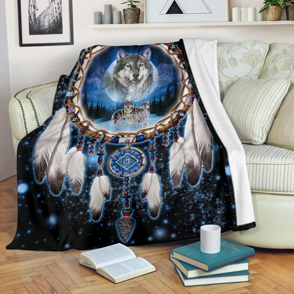 Wolf Native American Sherpa Fleece Blanket