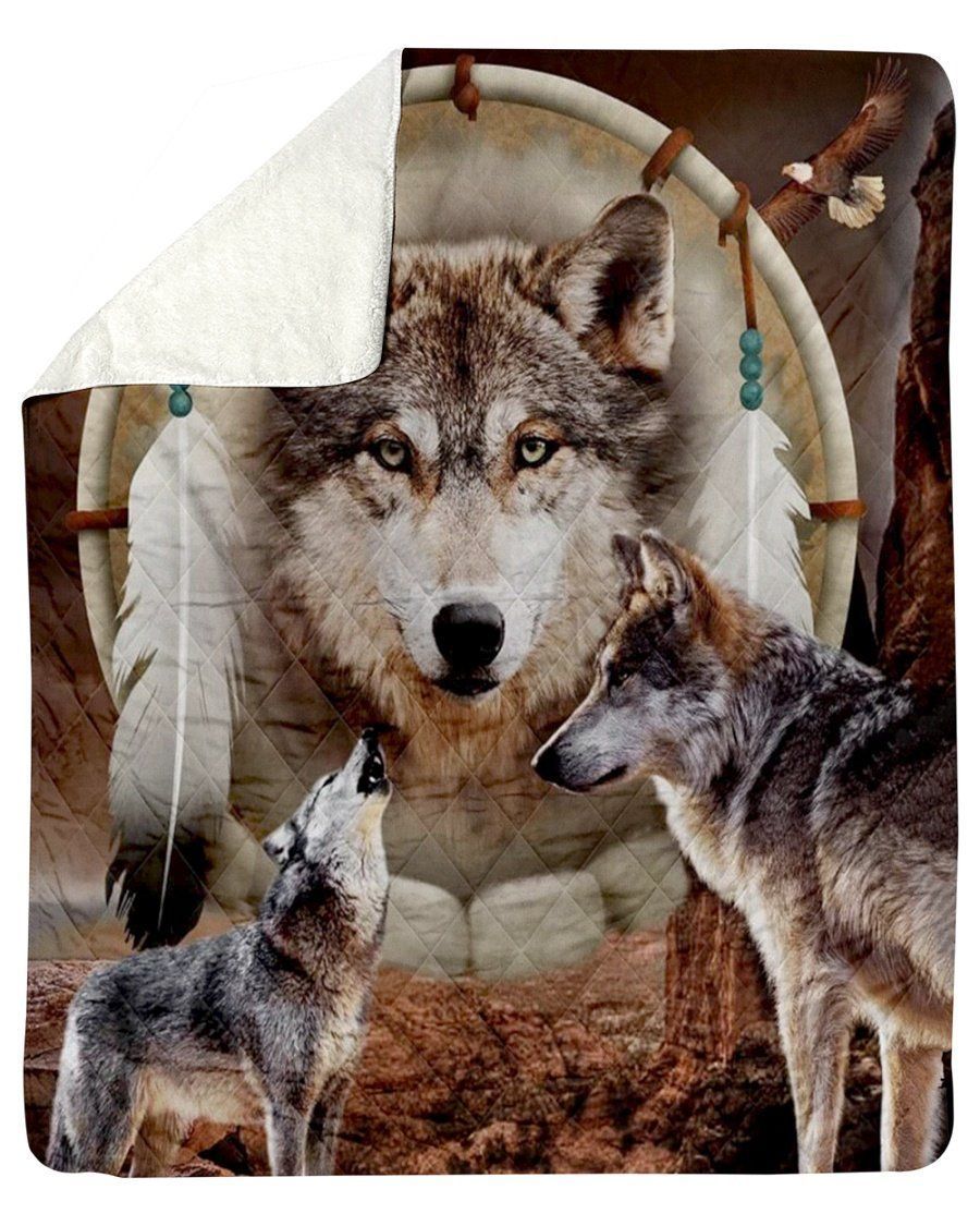 Wolf Native American Fleece Blanket