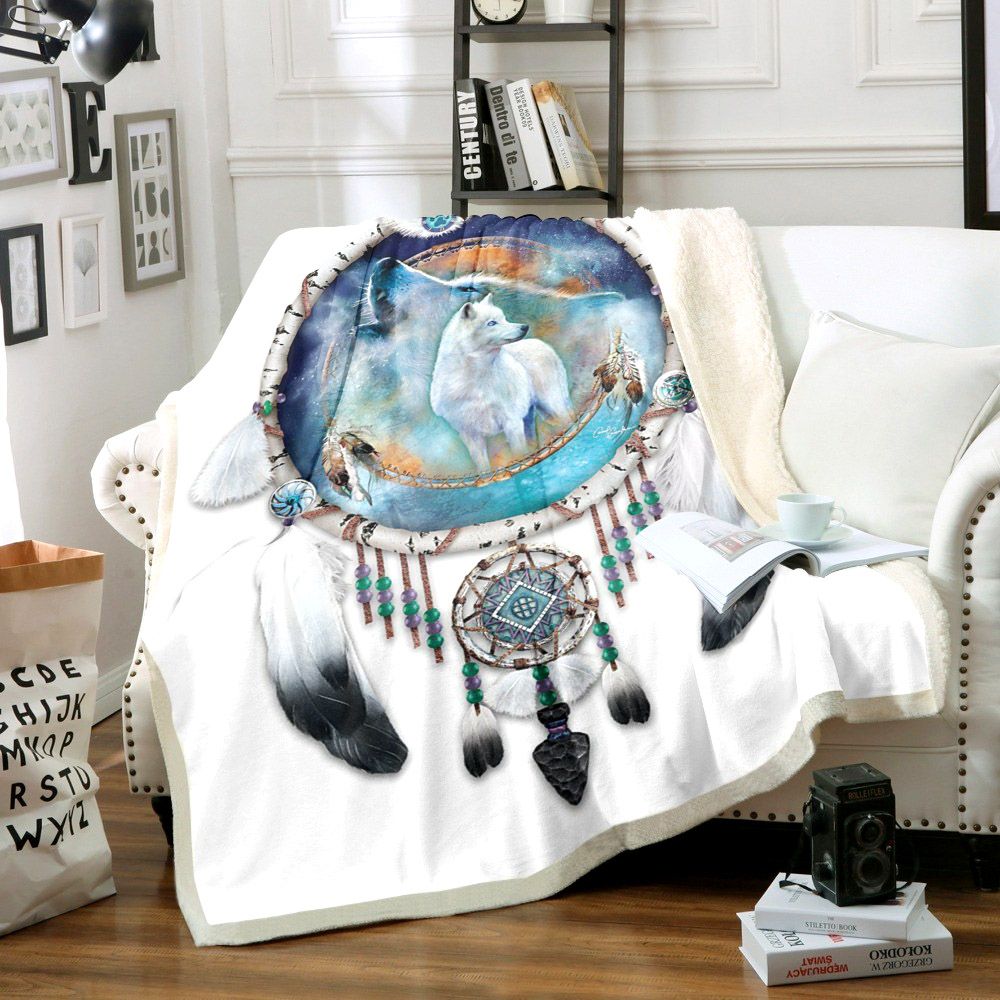 Wolf Native American Sherpa Fleece Blanket