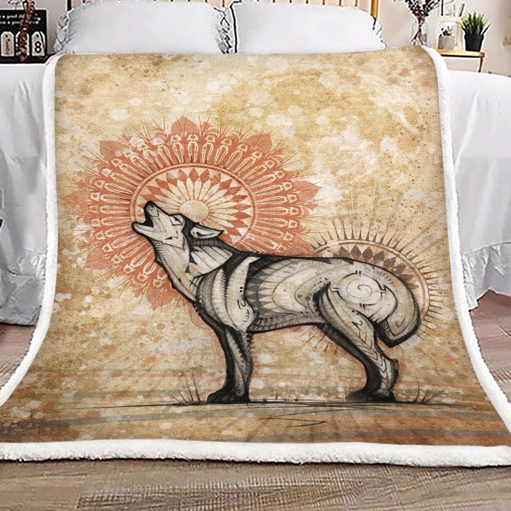Wolf Native American Sherpa Fleece Blanket
