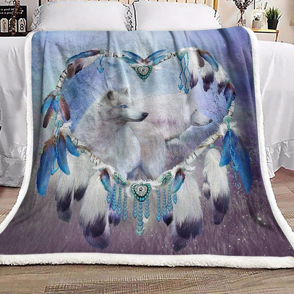 Wolf Native American Sherpa Fleece Blanket