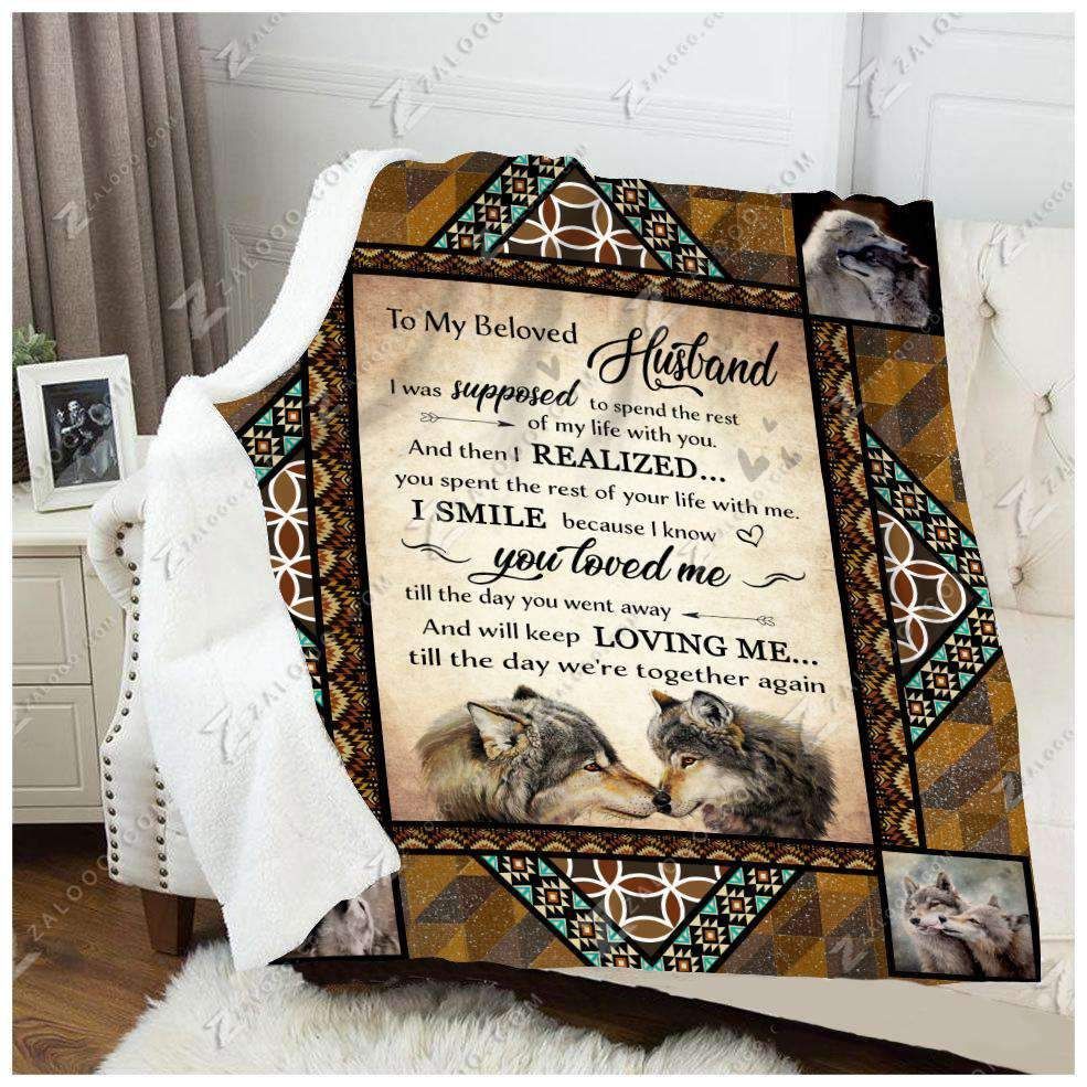 Wolf Native American To My Beloved Husband Sherpa Fleece Blanket