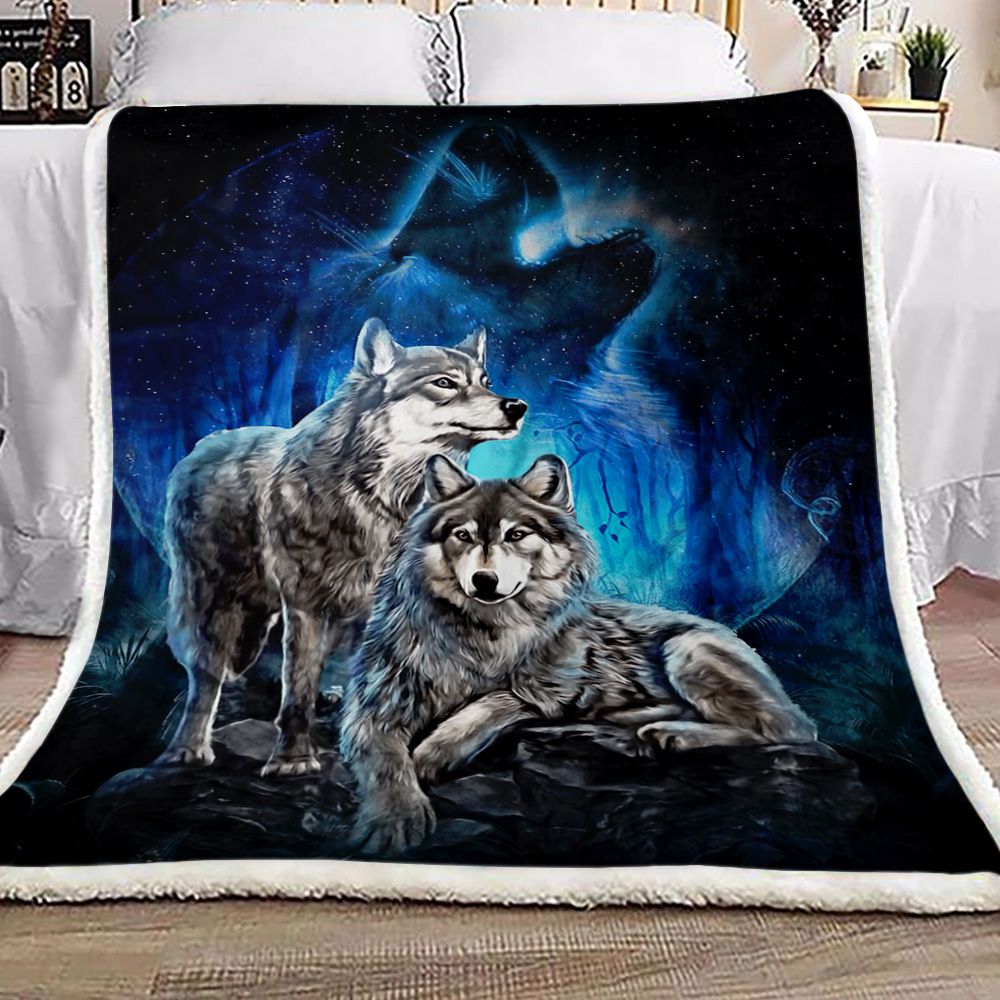 Wolf Night Galaxy Blue Fleece Blanket