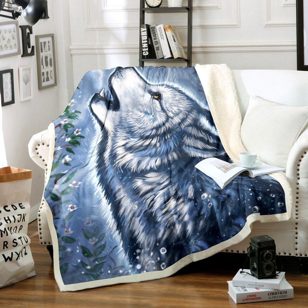 Wolf Sherpa Fleece Blanket